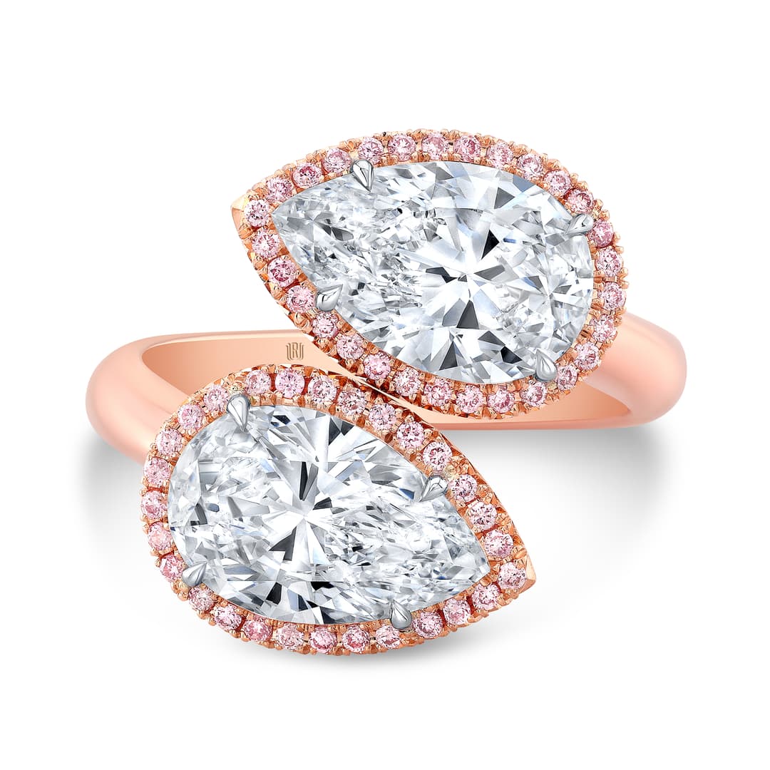 18K Rose Gold Halo Bypass Ring