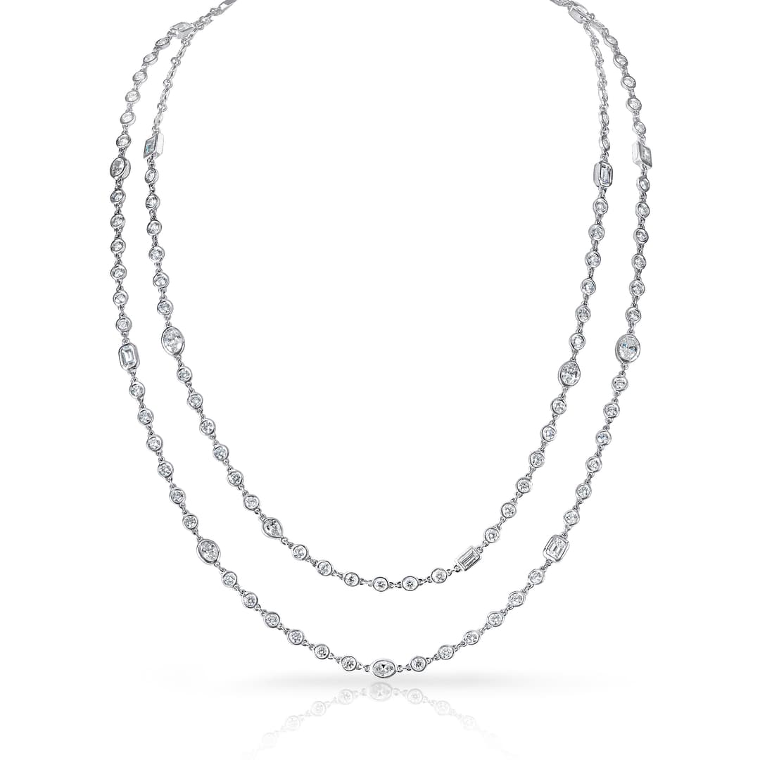 18K White Gold Diamond Station Necklace