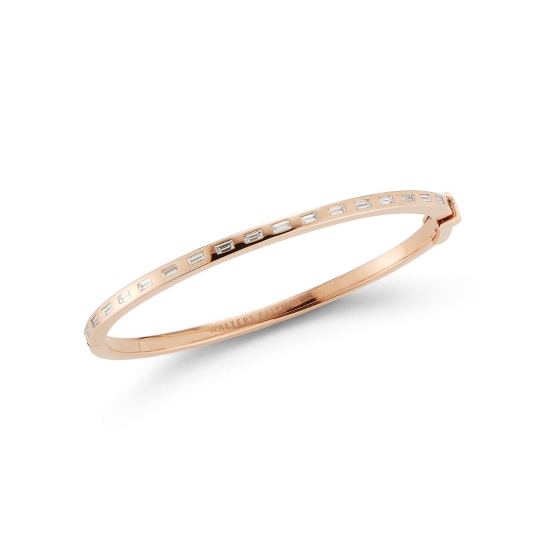 18K Rose Gold Baguette Diamond Bangle