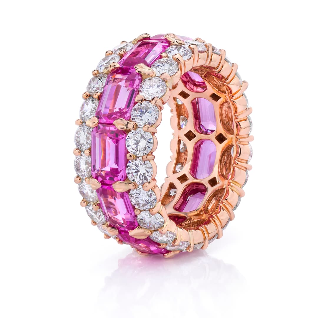 18K Rose Gold Diamond 3 Row Eternity Band