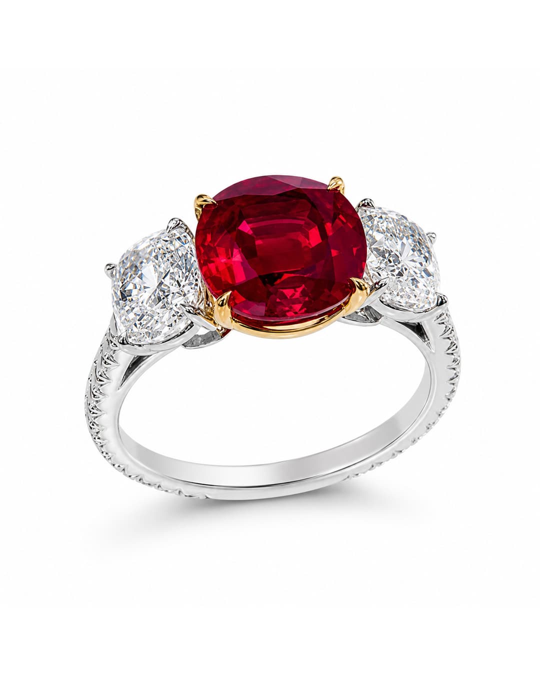 Platinum Ruby Three-Stone Ring
