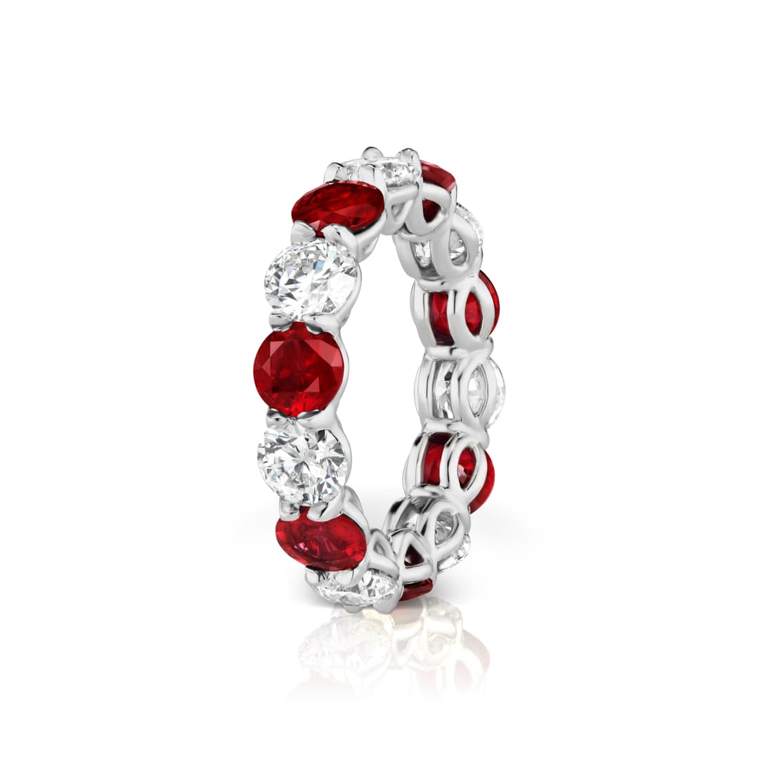 Platinum Diamond and Ruby Eternity Band
