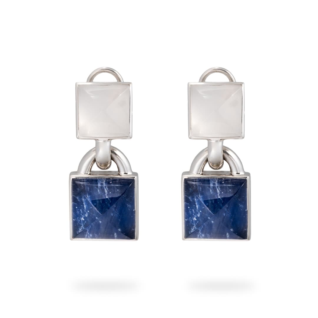 18K White Gold Quartz Pyramid Earrings