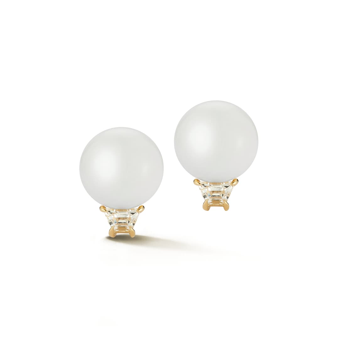 18K Yellow Gold White Topaz Button Earrings