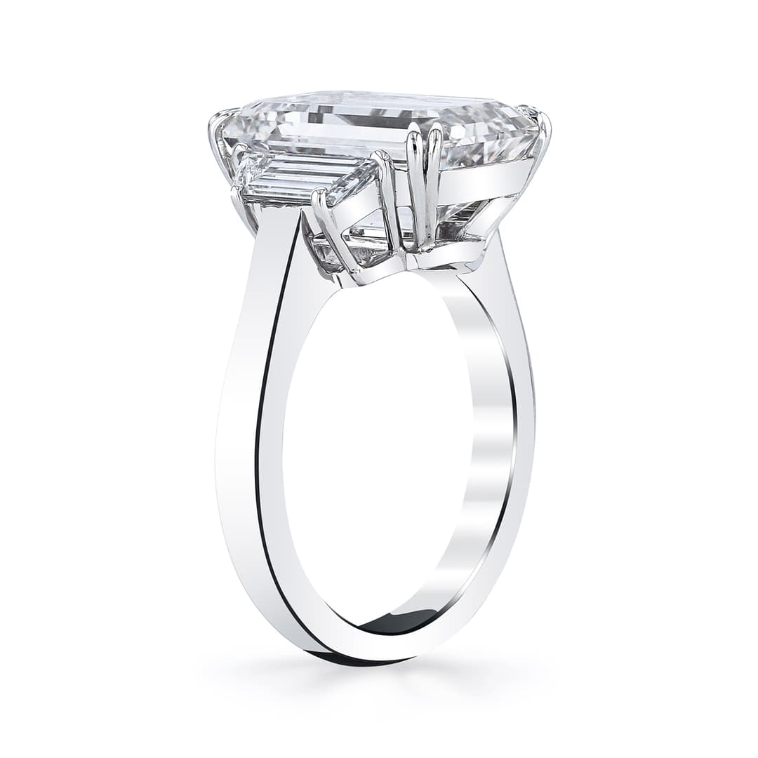 Platinum Emerald-Cut Diamond 3-Stone Ring