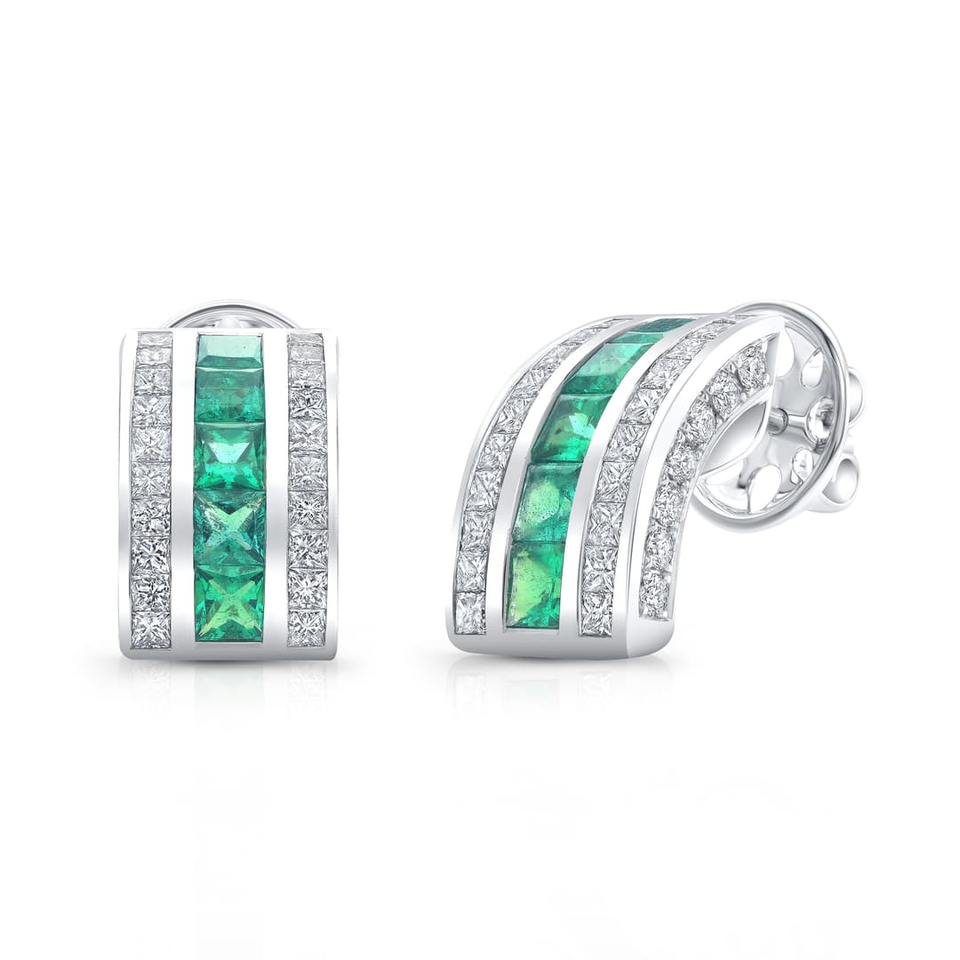 Platinum French-Cut Diamond Earrings