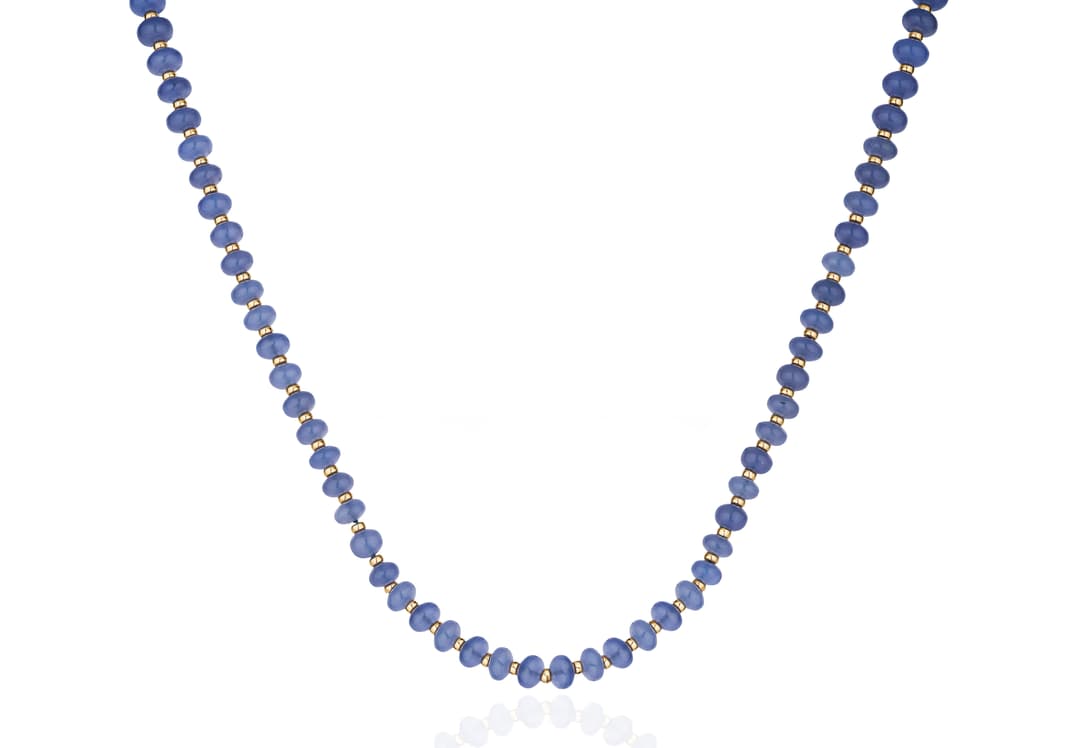 18K Yellow Gold Blue Chalcedony Necklace