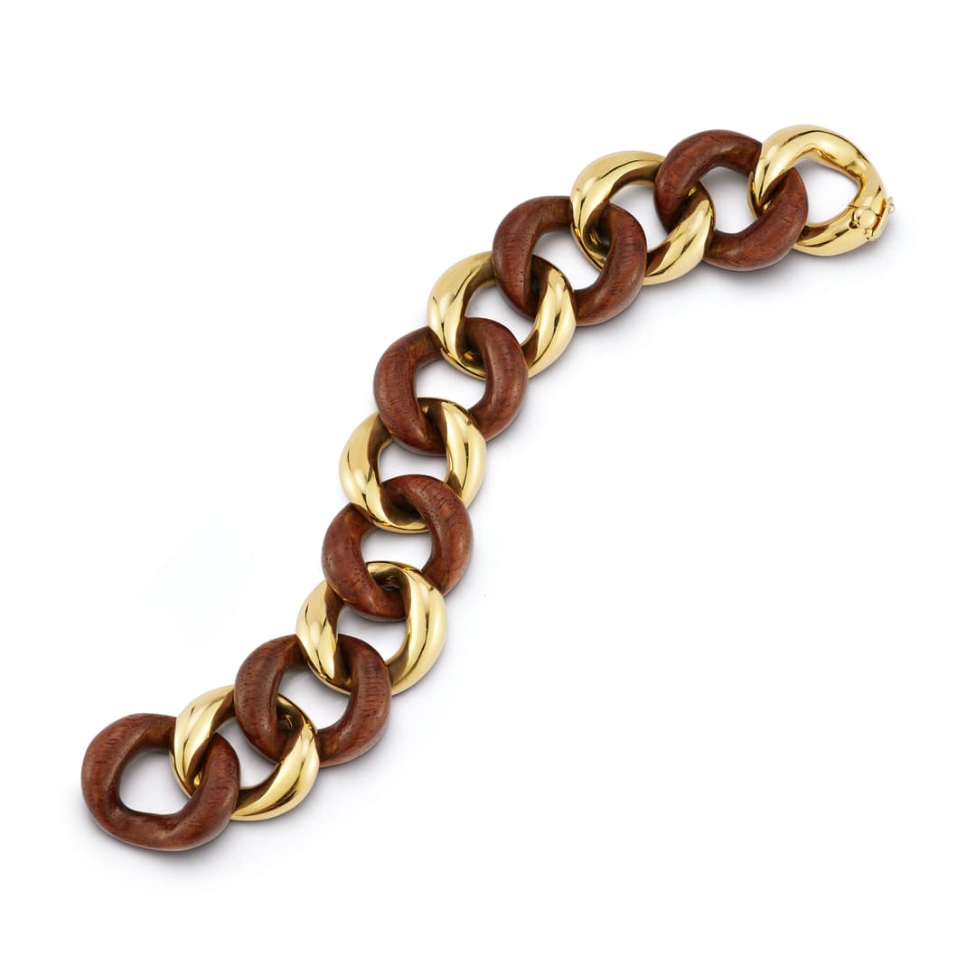 18K Yellow Gold Walnut Wood Link Bracelet