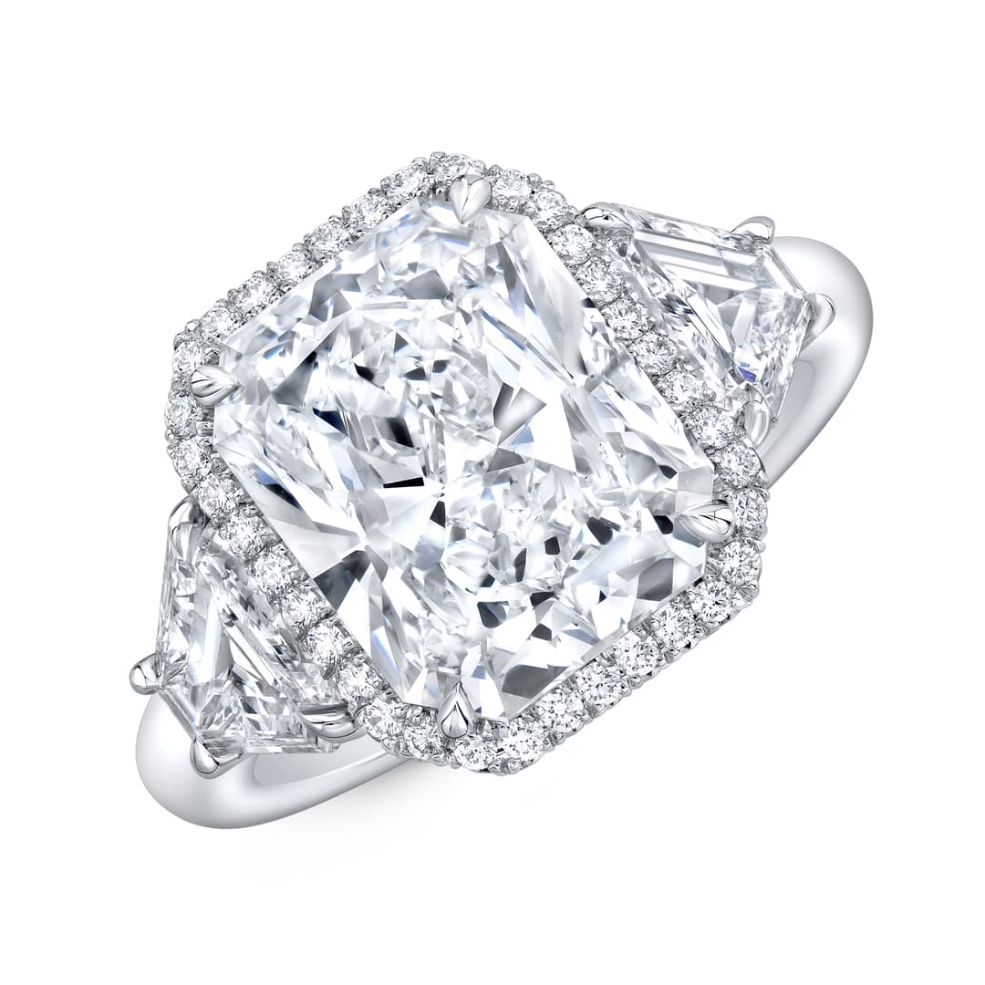 Platinum Diamond 3-Stone Halo Ring