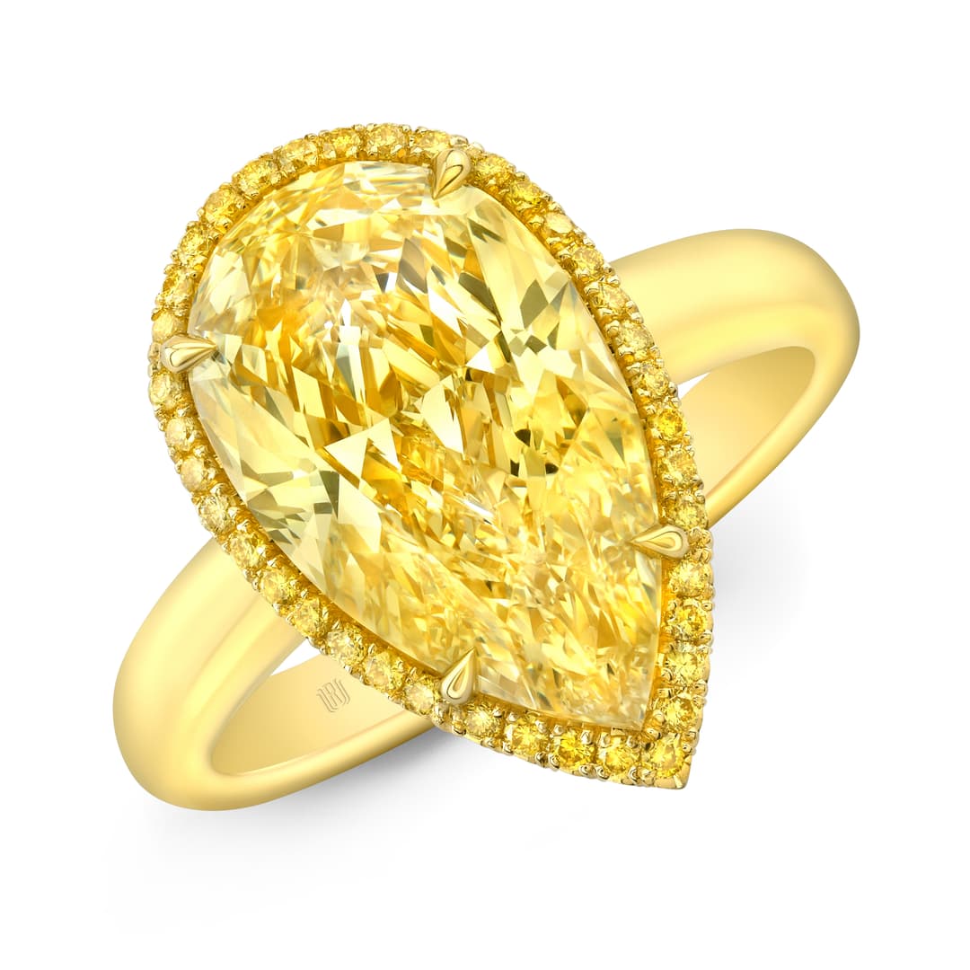 18K Yellow Gold Pear-Shaped Halo Ring