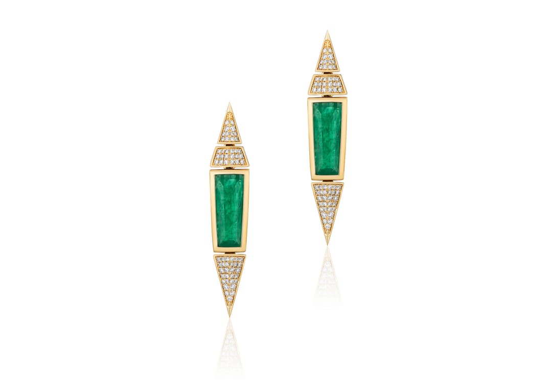 18K Yellow Gold Emerald Diamond Earrings