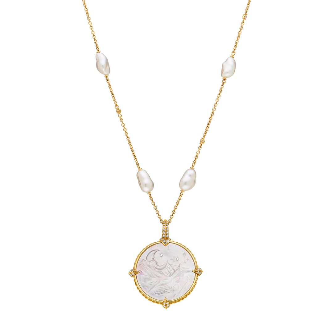 18K Yellow Gold Diamond Mermaid Pendant