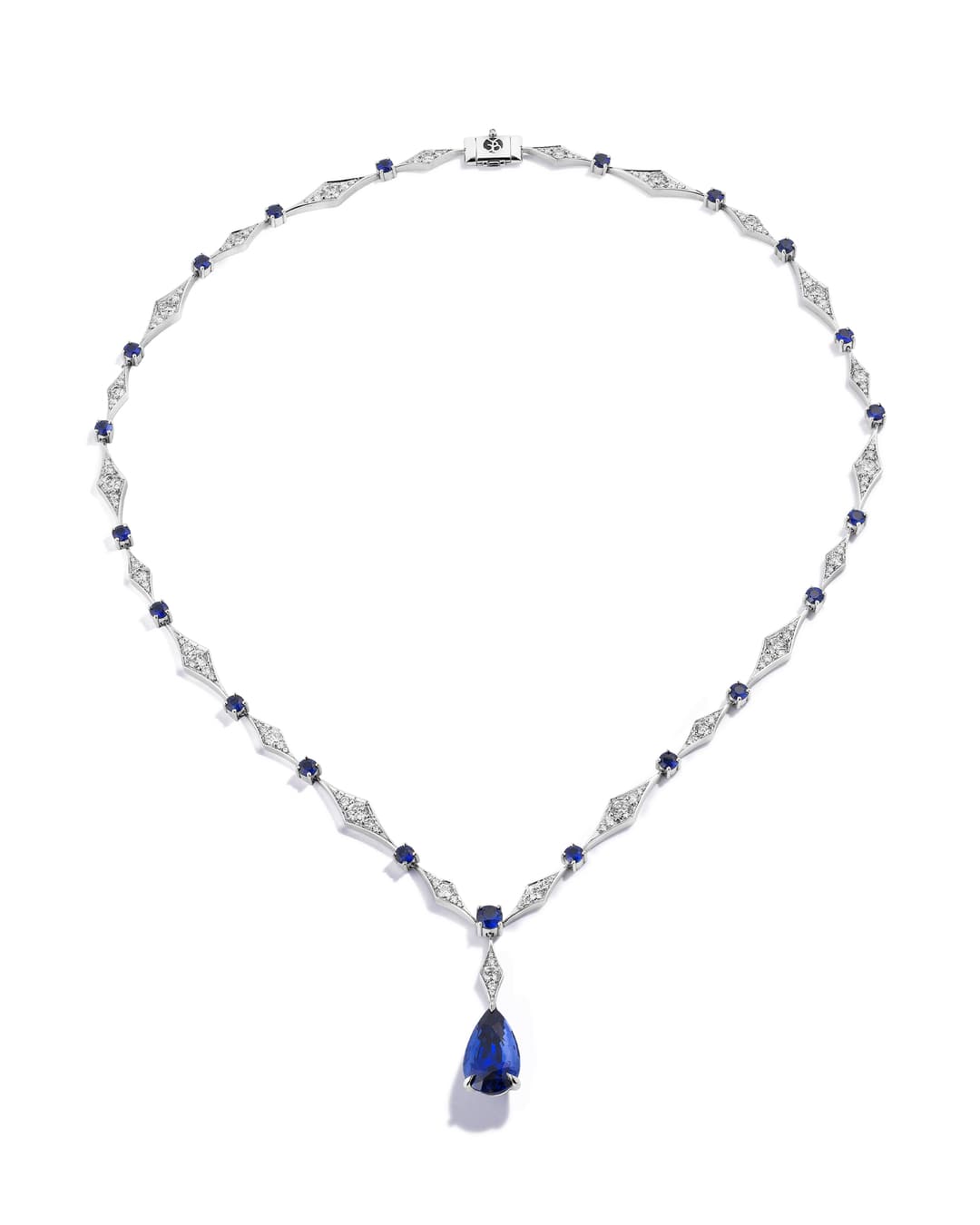 Platinum Diamond and Sapphire Y Necklace