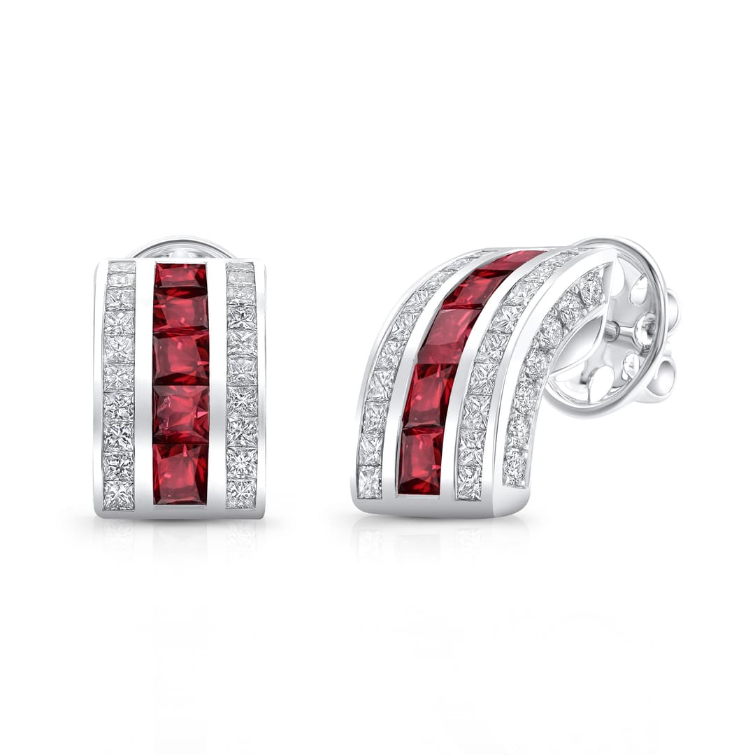 Platinum Diamond and Ruby Earrings