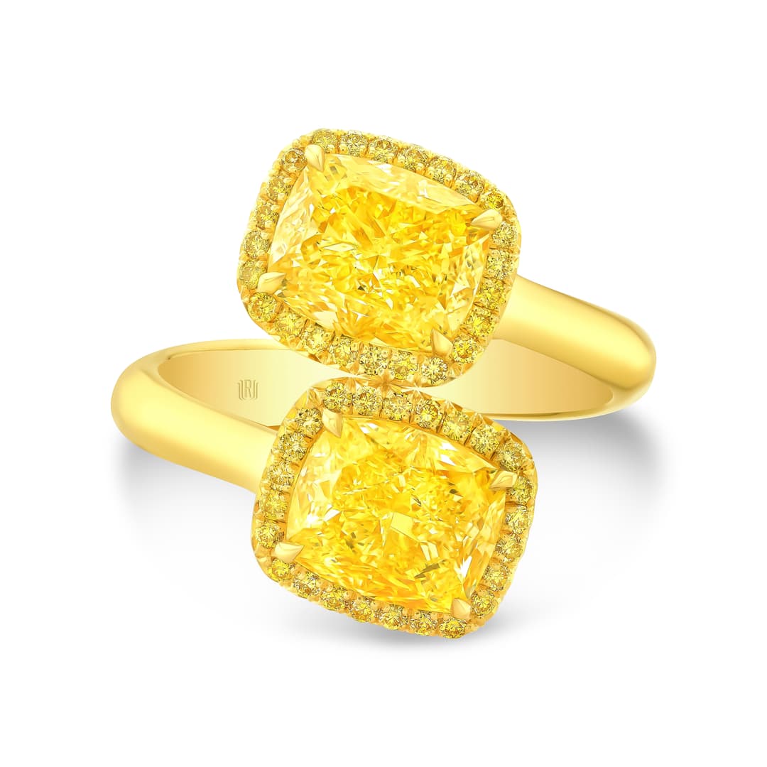 18K Yellow Gold Diamond Halo Bypass Ring