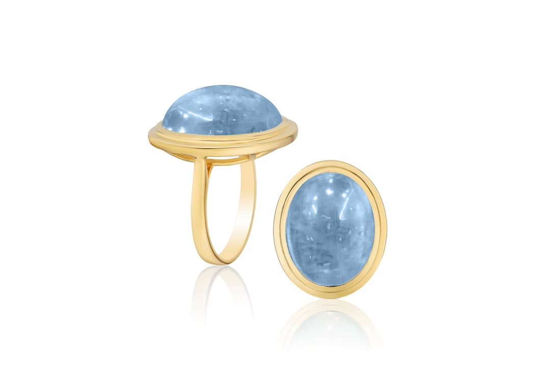 18K Yellow Gold Aquamarine Bezel Ring