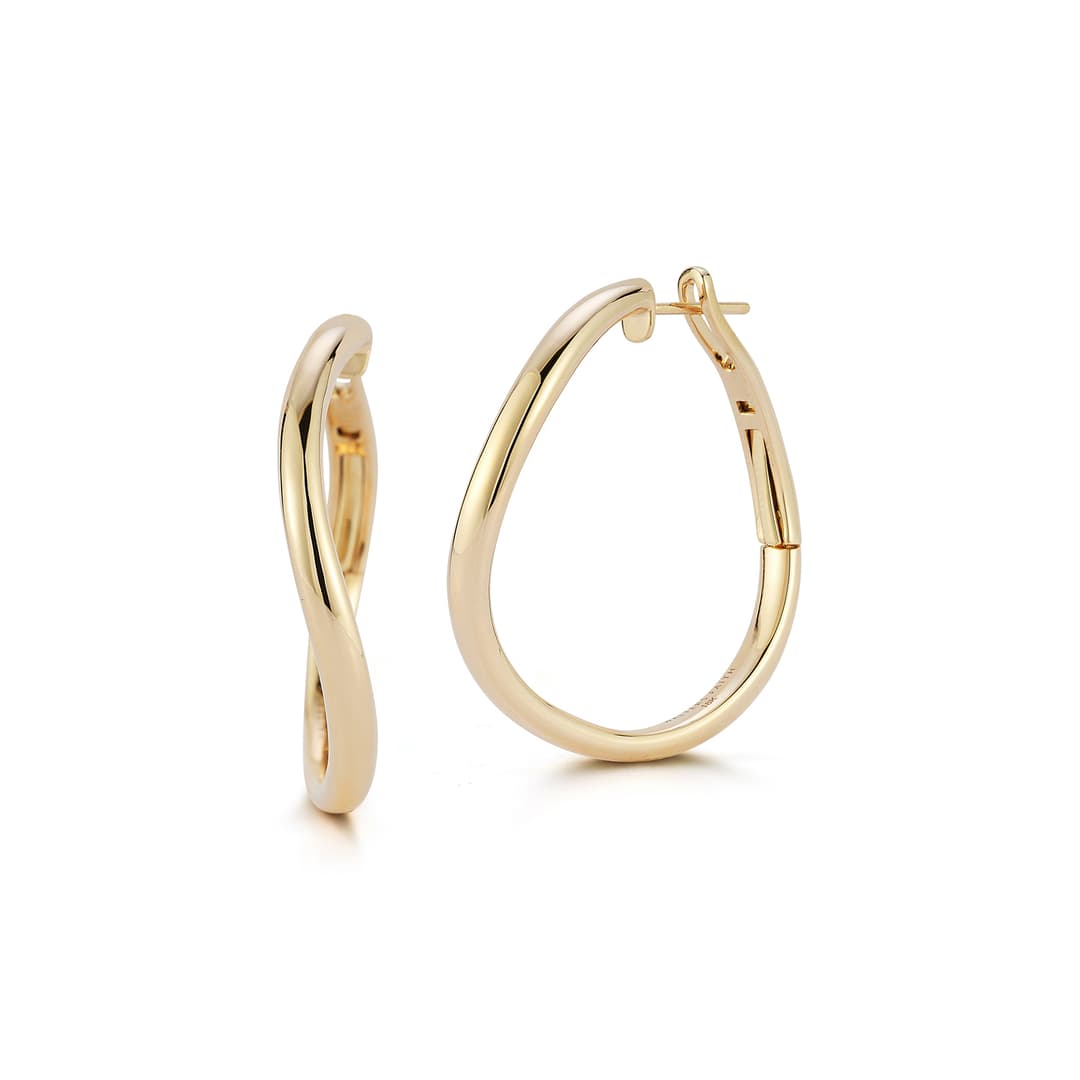 18K Yellow Gold Curved Hoop Earrings