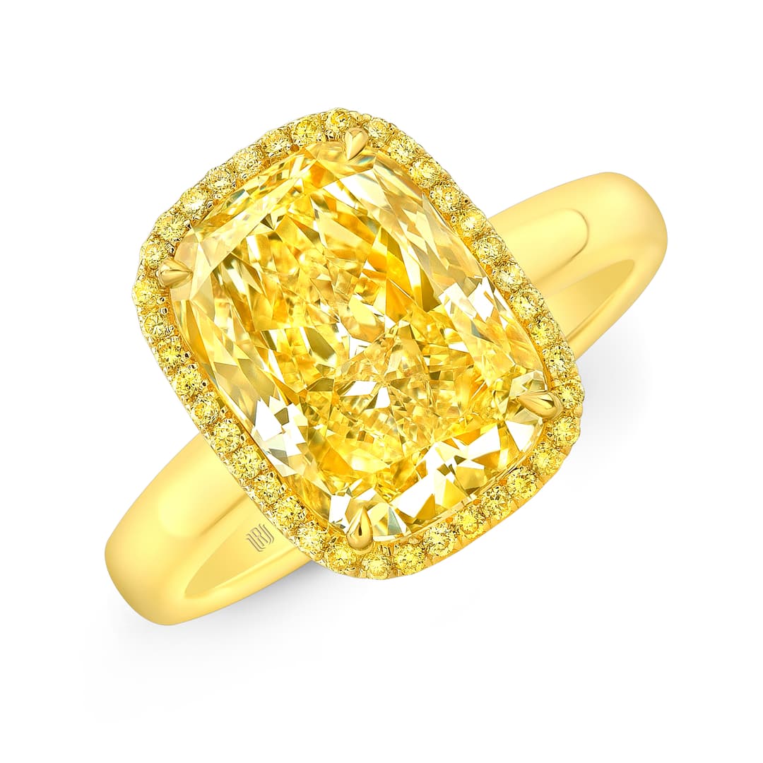 18K Yellow Gold Cushion Diamond Ring