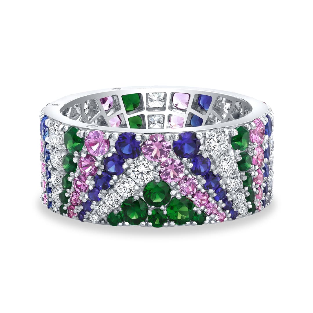 Platinum Sapphire Deco Eternity Band