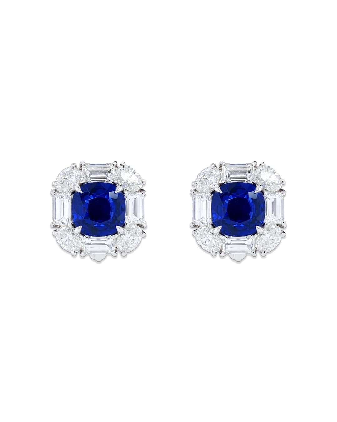 Platinum Diamond and Sapphire Earrings