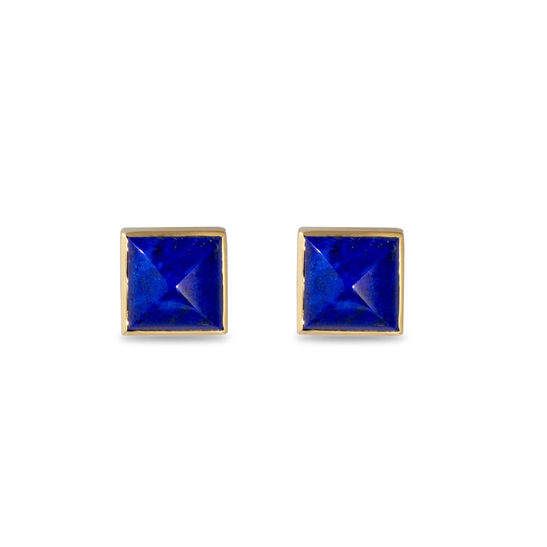 18K Yellow Gold Lapis Pyramid Earrings