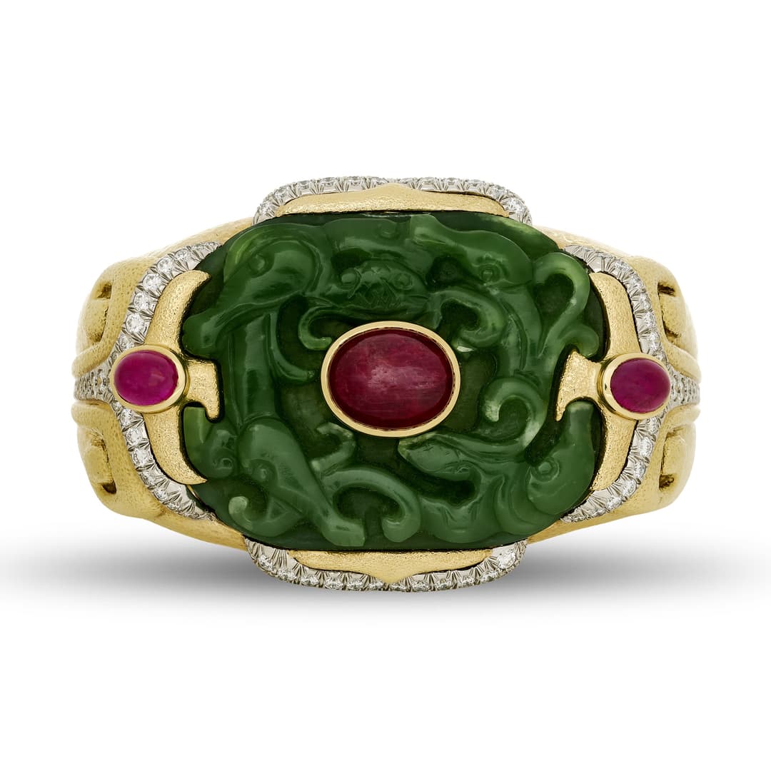 18K Yellow Gold Jade Ruby Bracelet