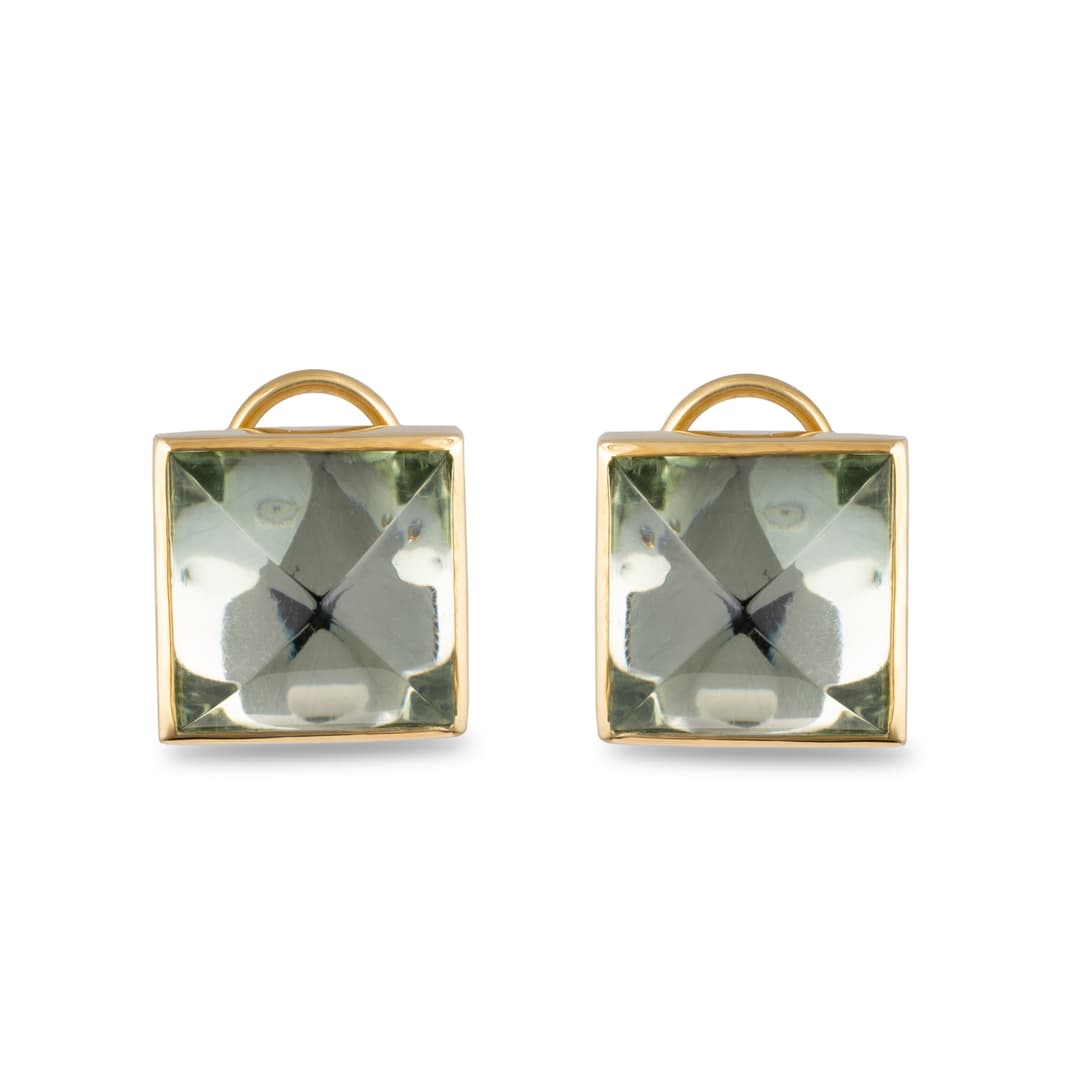 18K Yellow Gold Amethyst Pyramid Earrings