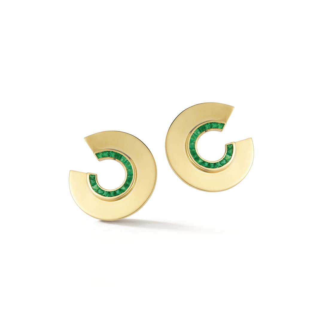 18K Yellow Gold Emerald Disc Earrings