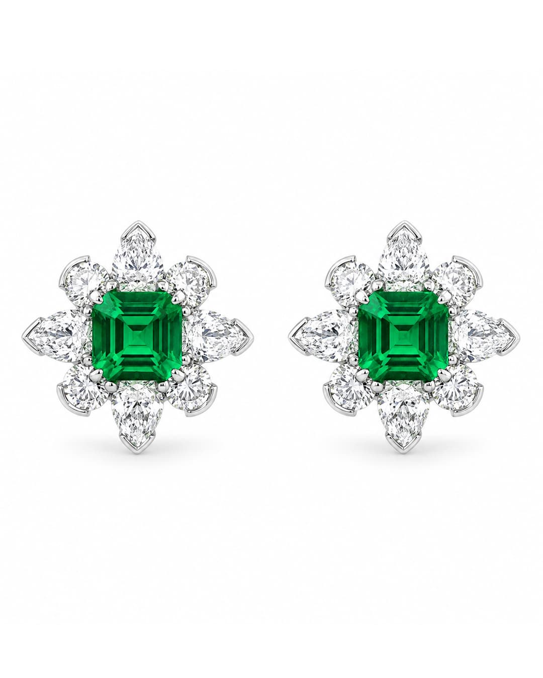 Platinum Emerald Dangle Earrings