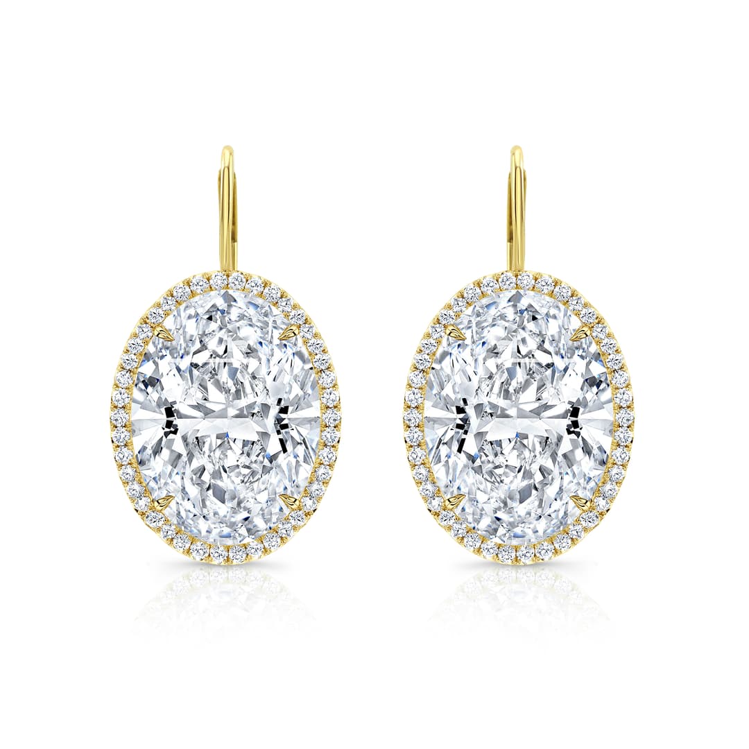 18K Yellow Gold Oval Diamond Halo Earrings