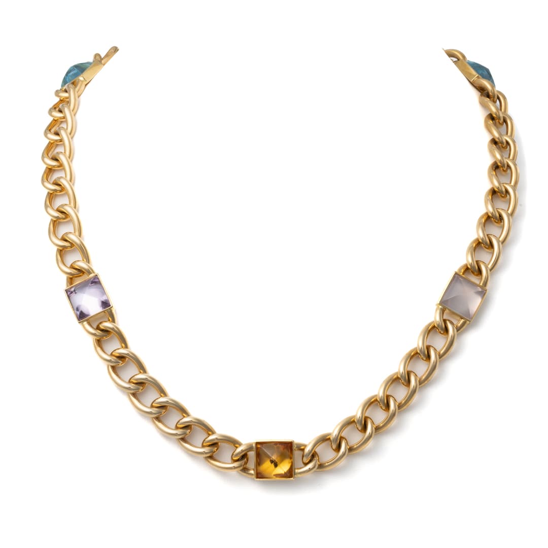 18K Yellow Gold Pyramid Multi-Stone Necklace