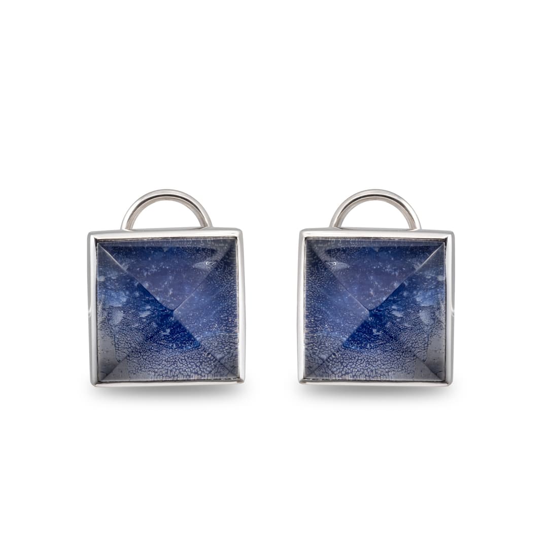 18K White Gold Sapphire Doublet Earrings