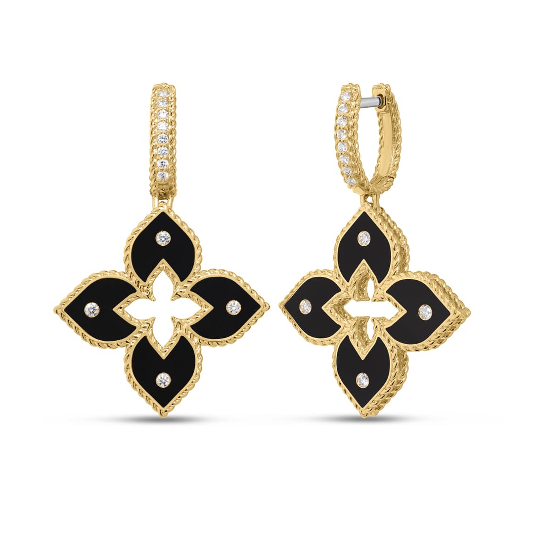 18K Yellow Gold Diamond Enamel Earrings