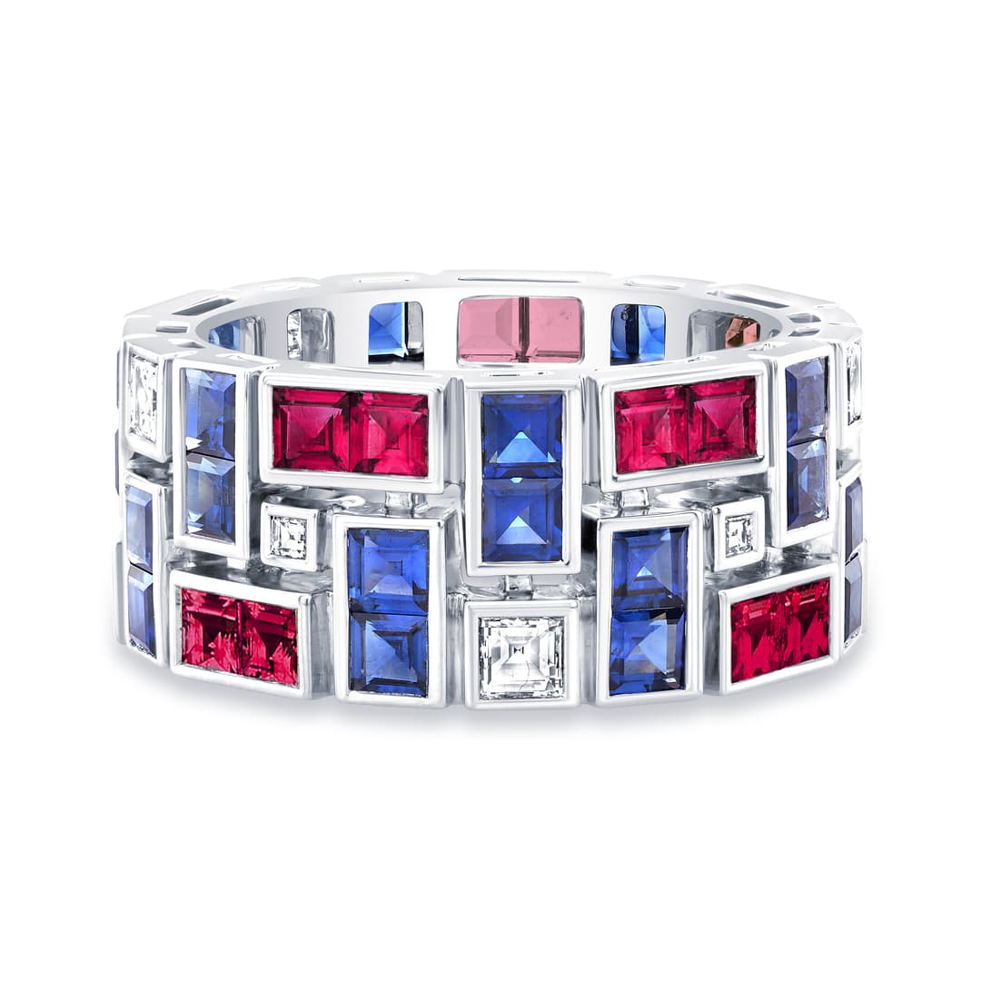 Platinum Diamond Ruby Sapphire Ring