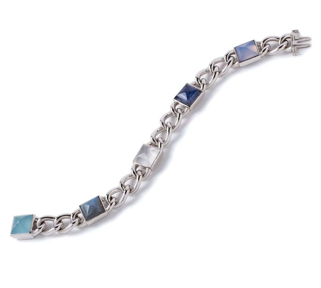 18K White Gold Pyramid Bracelet