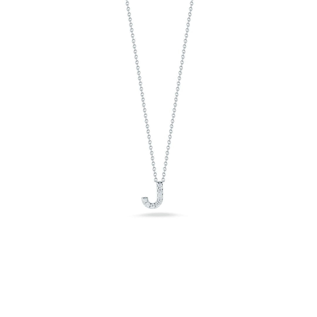 18K White Gold Diamond J Pendant