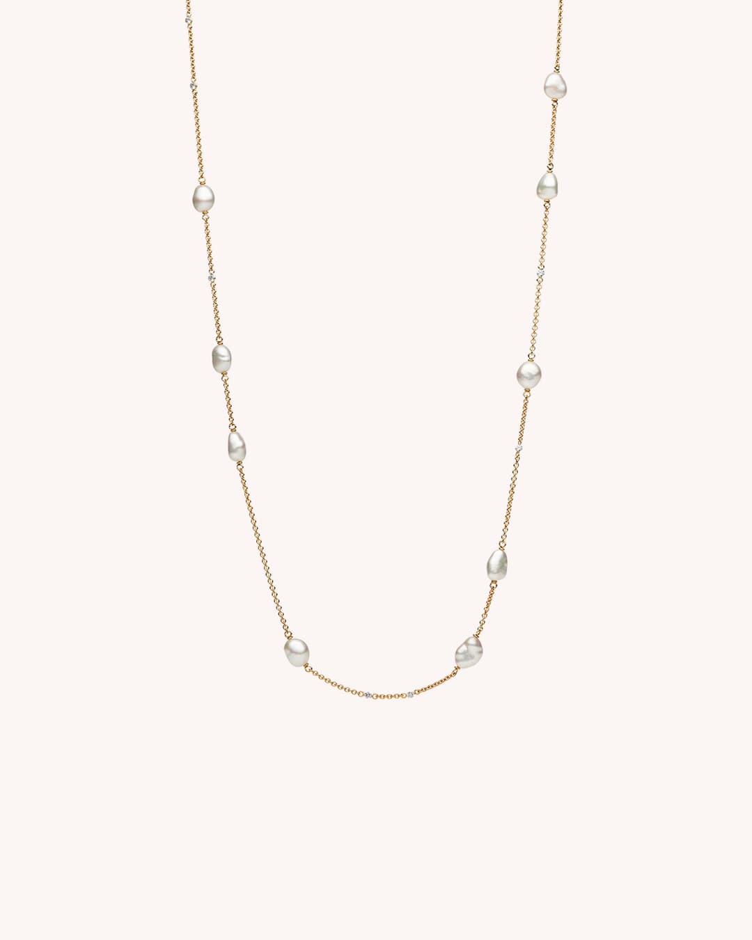 18K Yellow Gold Diamond Keshi Pearl Necklace
