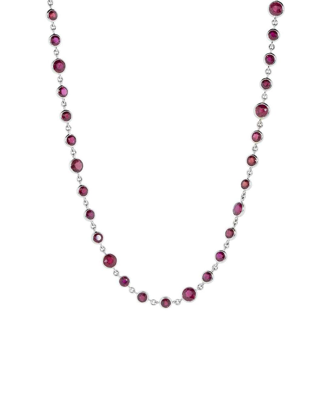 18K White Gold Diamond and Ruby Necklace