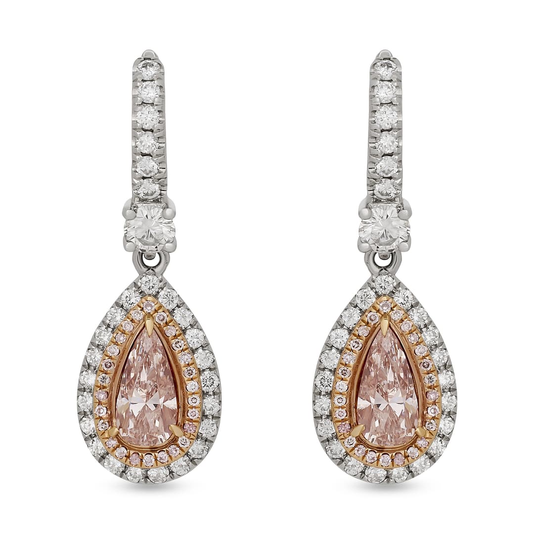 Diamond and Pink Diamond Halo Earrings