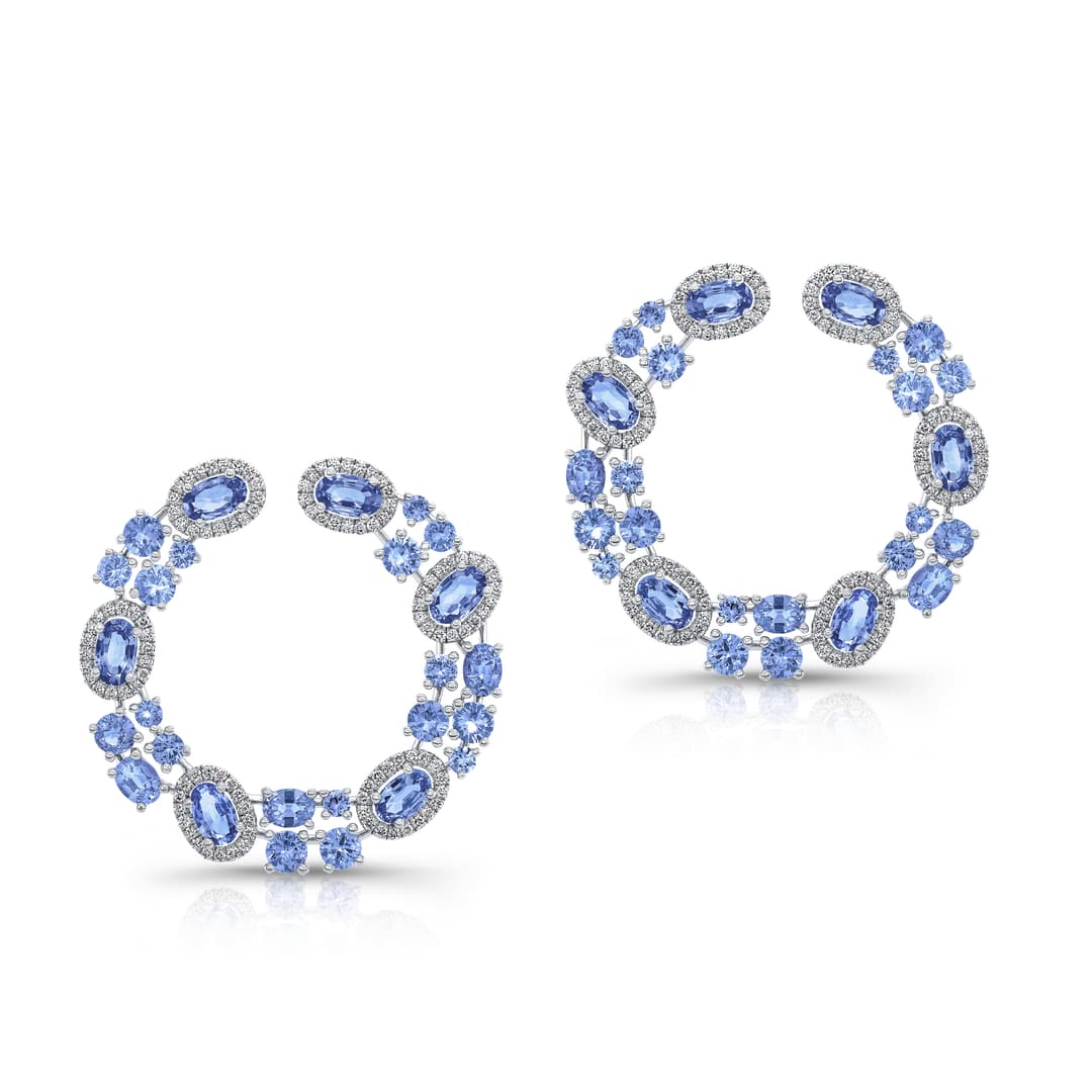 18K White Gold Diamond and Sapphire Earrings