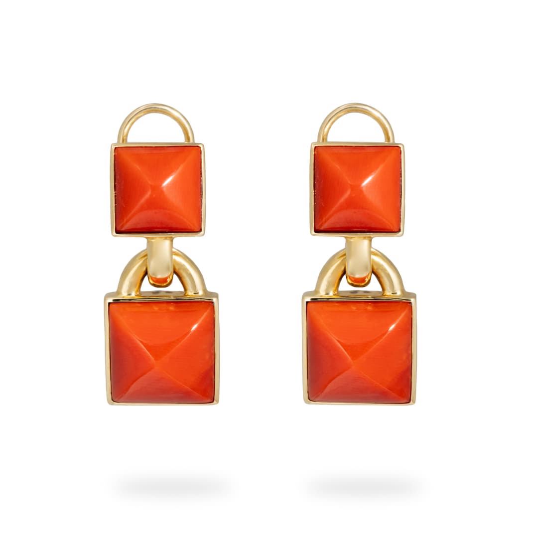 18K Yellow Gold Coral Drop Earrings