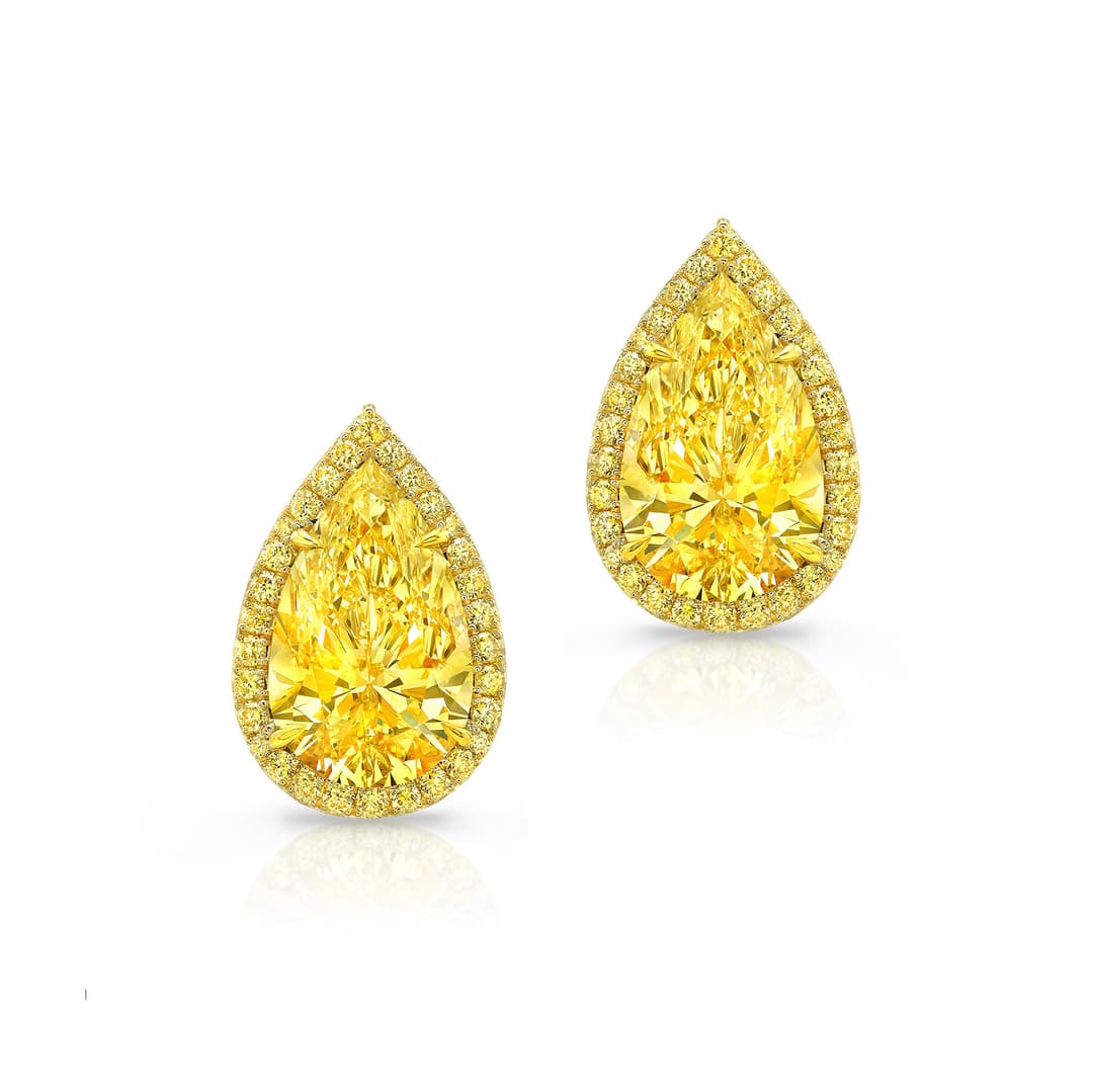 18K Yellow Gold Diamond Halo Earrings