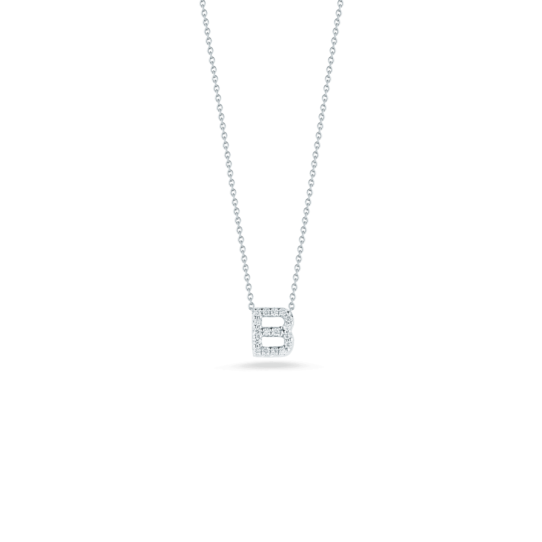 18K White Gold Diamond B Pendant
