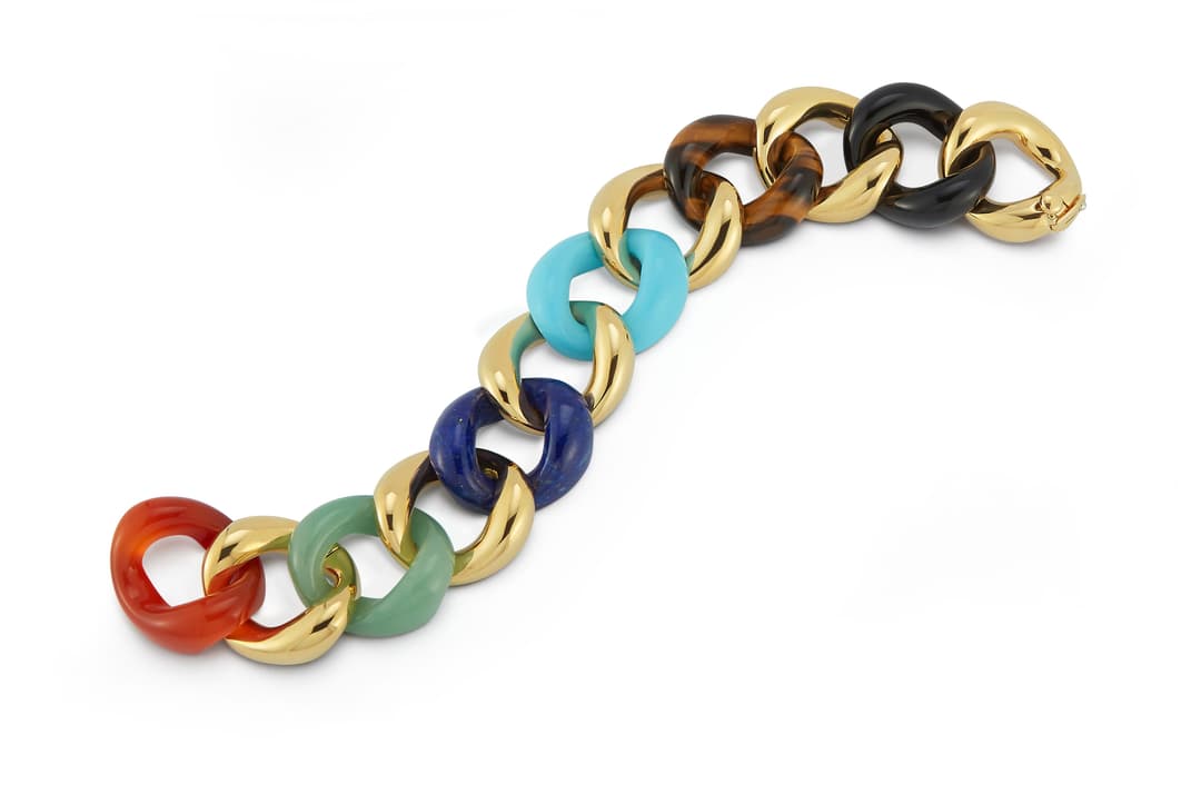 18K Yellow Gold Color Stone Link Bracelet