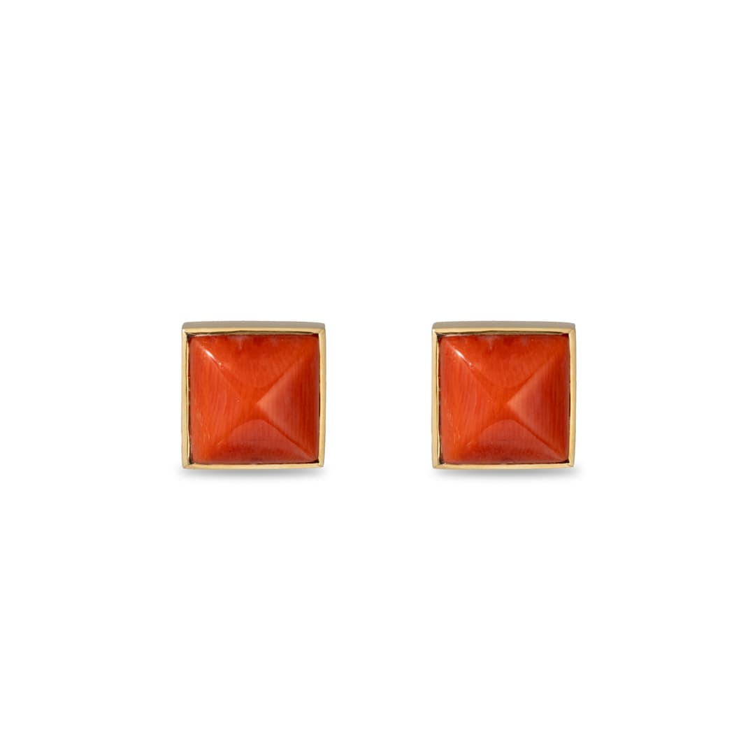 18K Yellow Gold Coral Pyramid Earrings