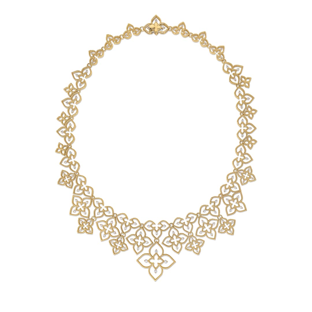 18K Yellow Gold Diamond Flower Necklace