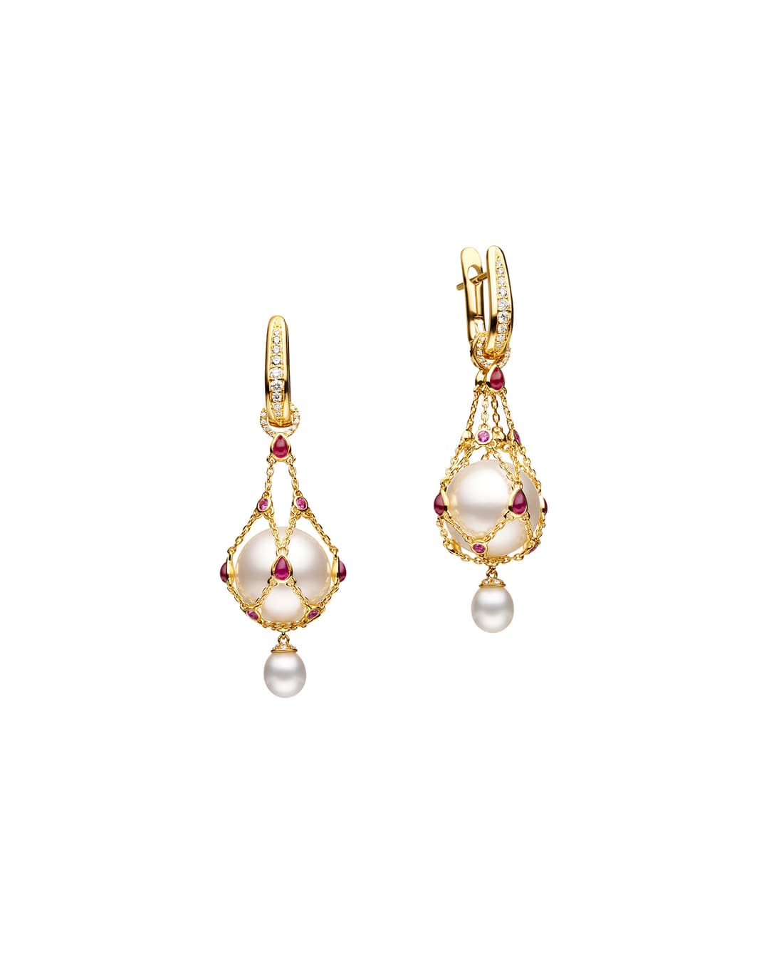 18K Yellow Gold Pearl Lavalier Earrings