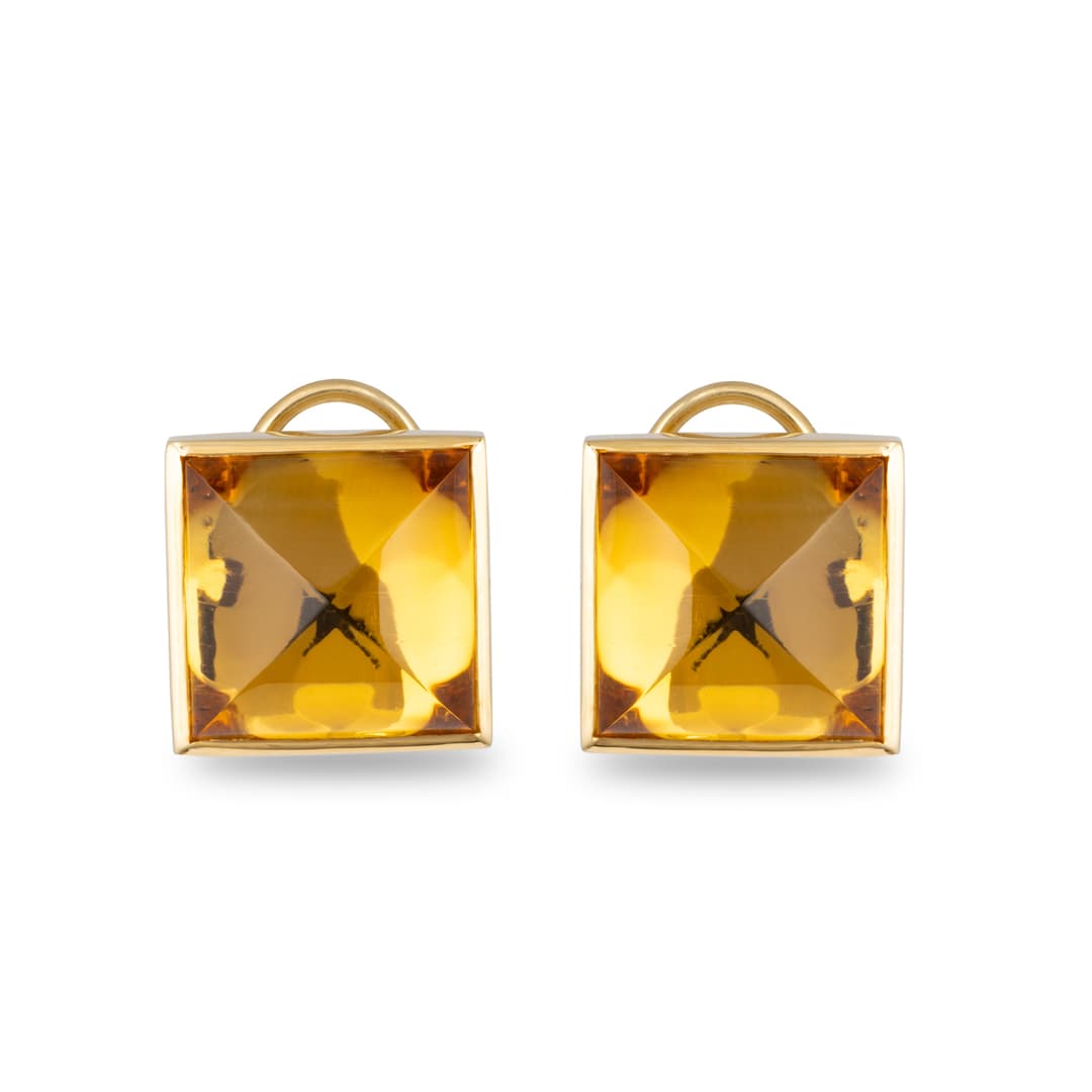 18K Yellow Gold Citrine Pyramid Earrings