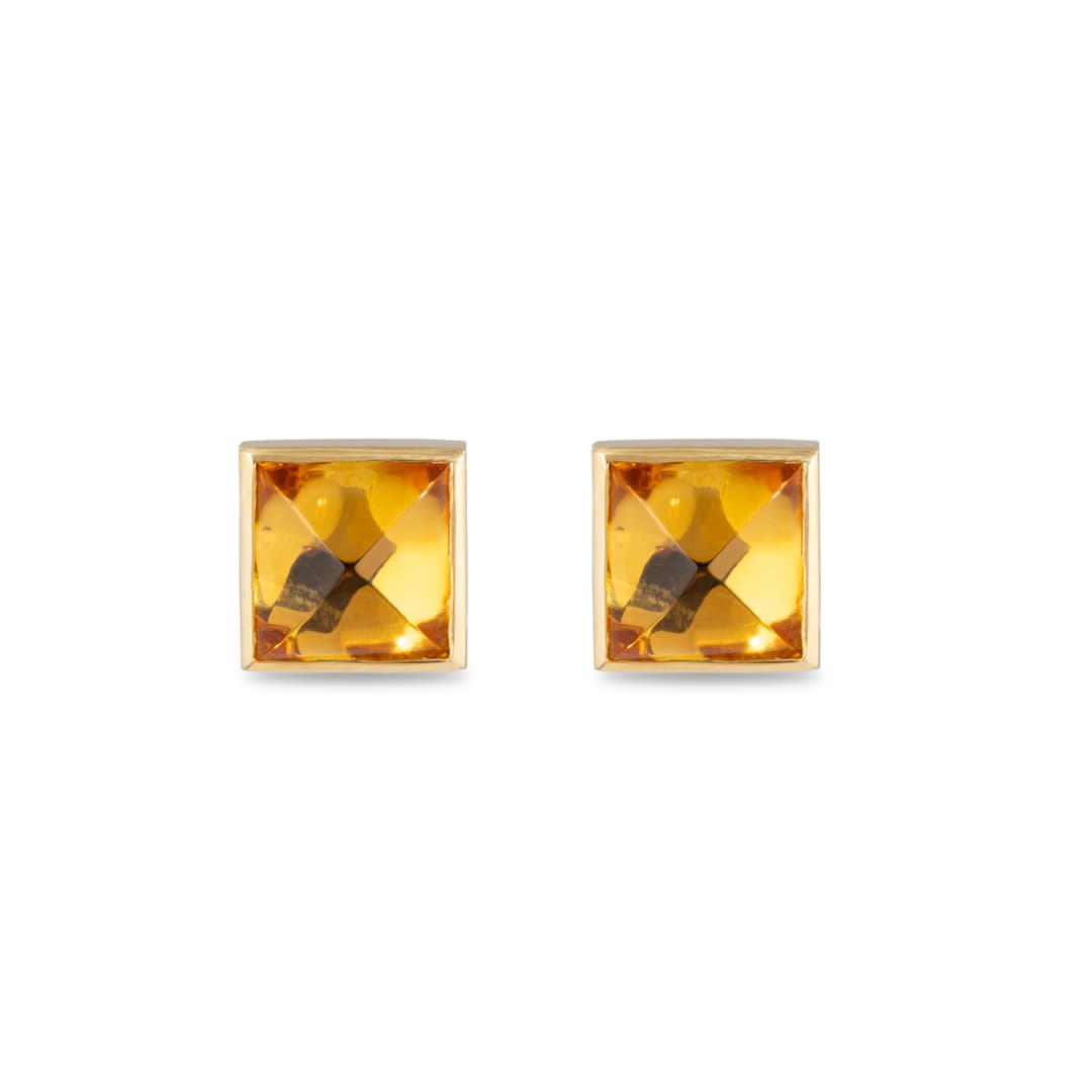 18K Yellow Gold Citrine Geometric Earrings