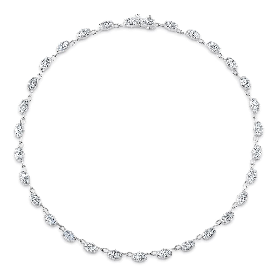 18K White Gold Oval Diamond Necklace